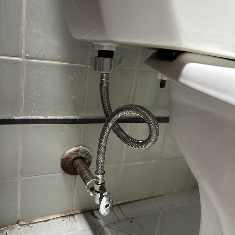 Toilet angle stop valve and supply hose installation