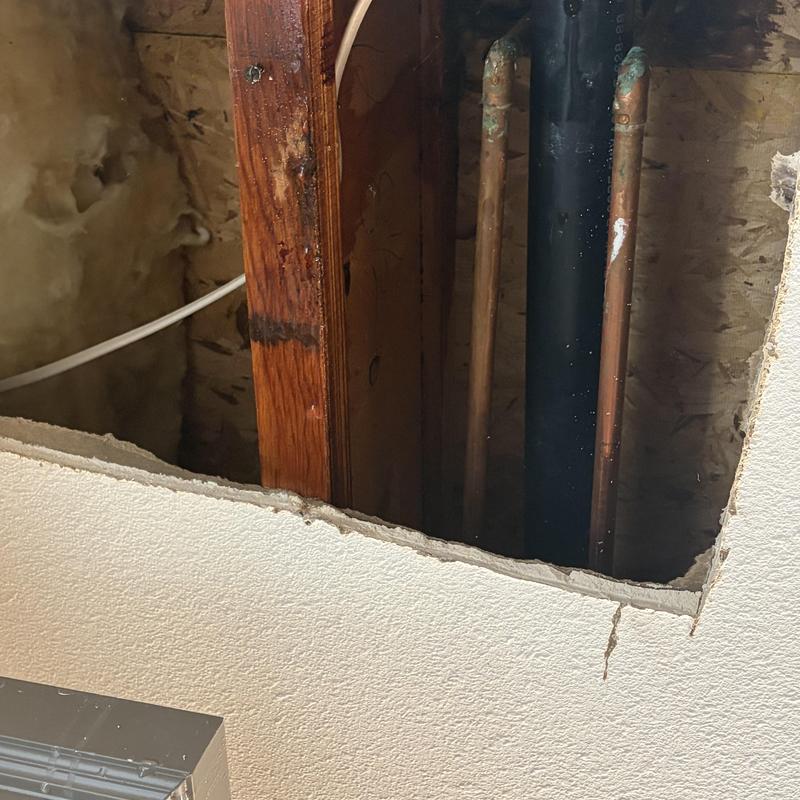 Shower cartridge leak inside opened ceiling cavity