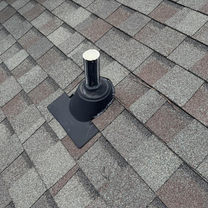 Asphalt shingle roof vent pipe flashing repair