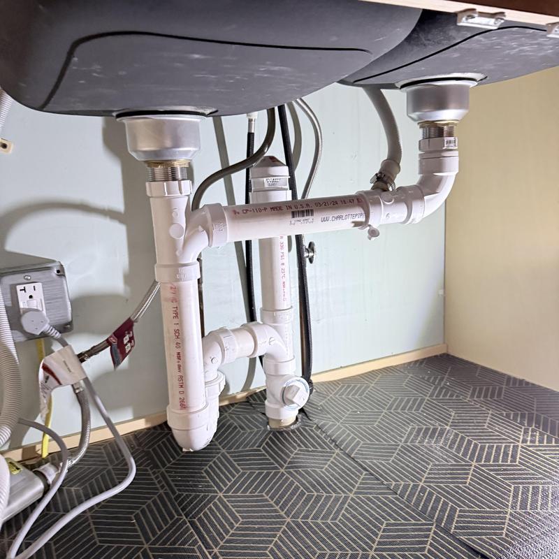 Kitchen sink drain pipes with dishwasher hose installed Kitchen sink drain pipes with dishwasher hose installed