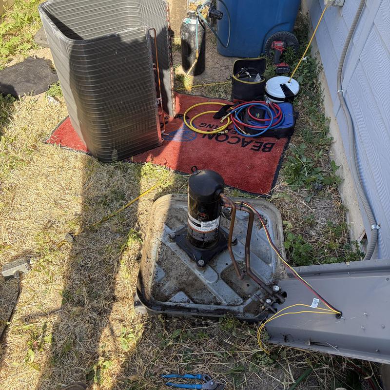 AC outdoor coil and compressor with service tools