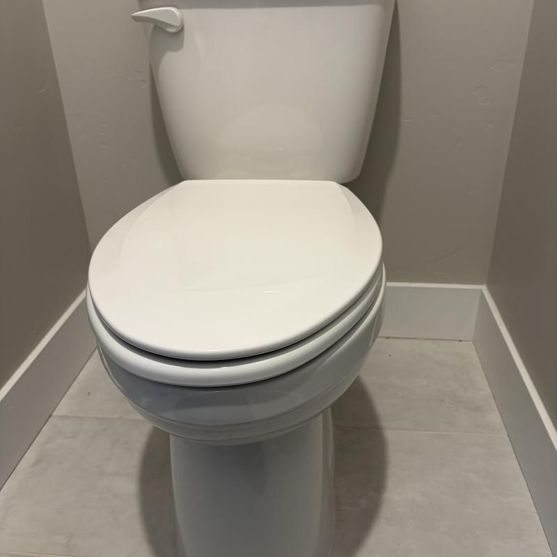 Toilet with replaced wax seal and reset in bathroom