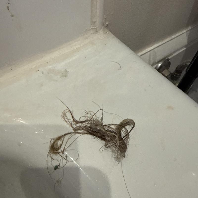 Bathtub drain clog hair removal on tub edge