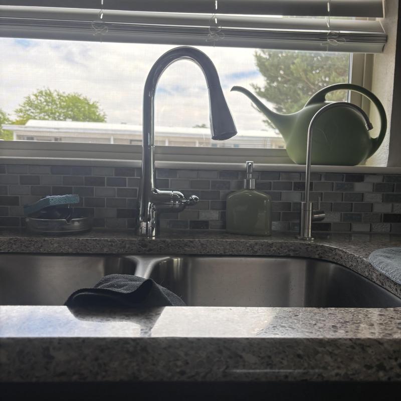 Kitchen sink faucet with soap dispenser and watering can
