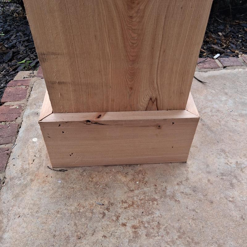 Wood column trim installation on concrete base Wood column trim installation on concrete base