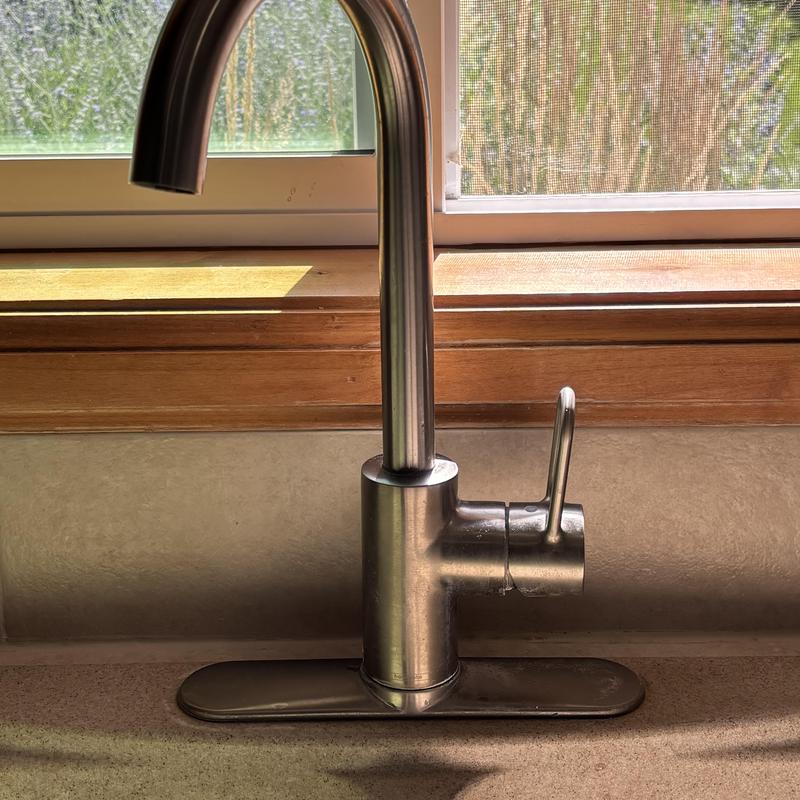 Kitchen faucet with metal handle and high arc spout