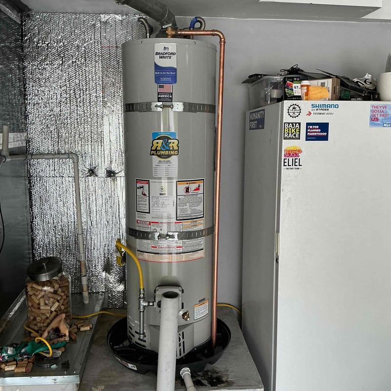 Bradford White water heater with copper piping installation
