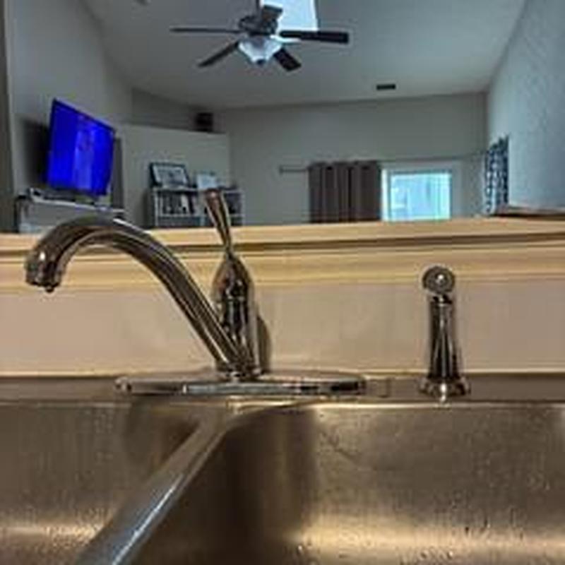 Kitchen faucet with side spray installed over sink