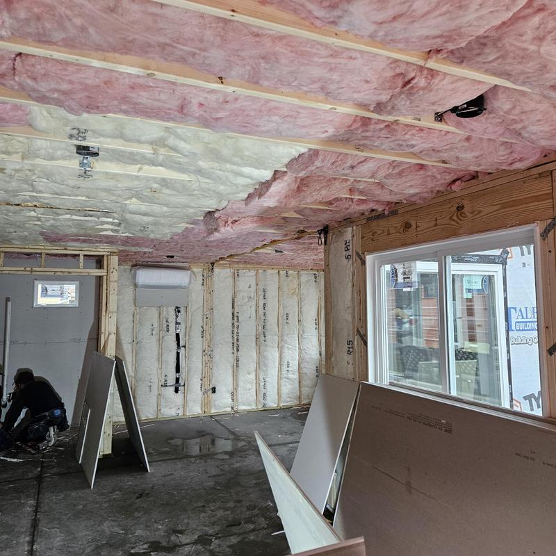 Ceiling and wall insulation installation in home addition Ceiling and wall insulation installation in home addition
