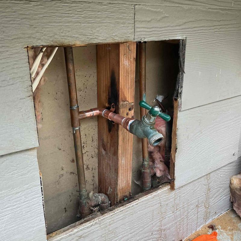 Copper hose bib stub-out in exterior wall cavity