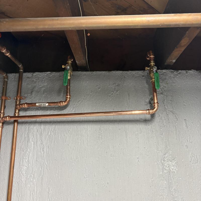 Copper shut-off valves for outdoor shower plumbing Copper shut-off valves for outdoor shower plumbing