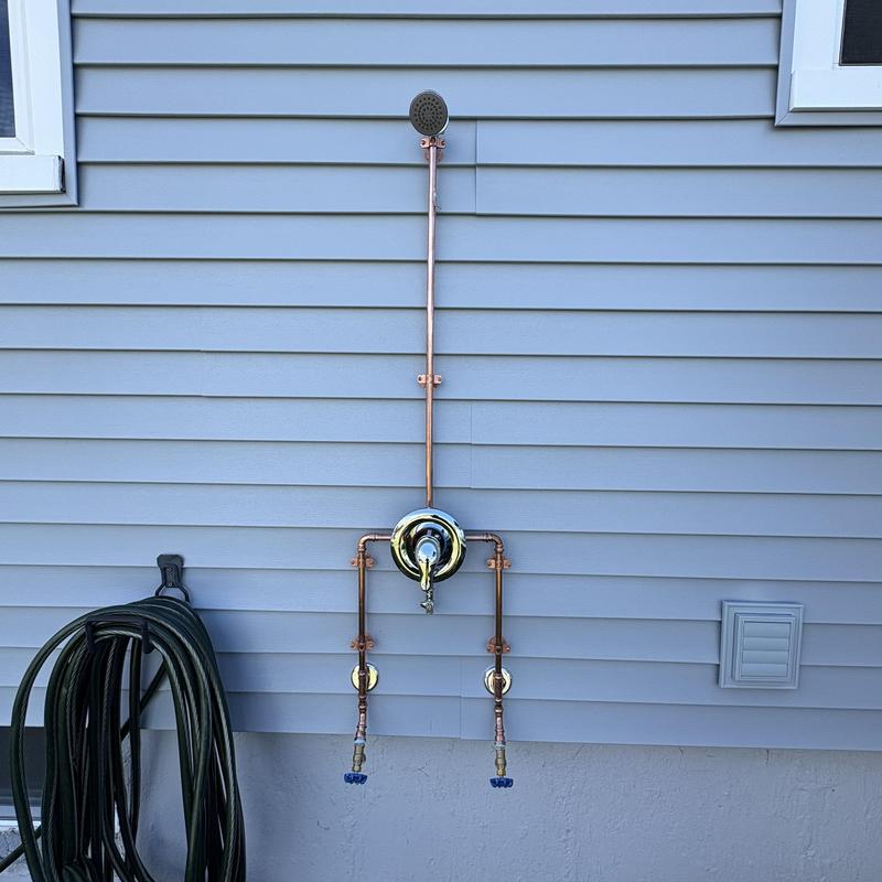 Outdoor shower with Moen Posey valve installation Outdoor shower with Moen Posey valve installation