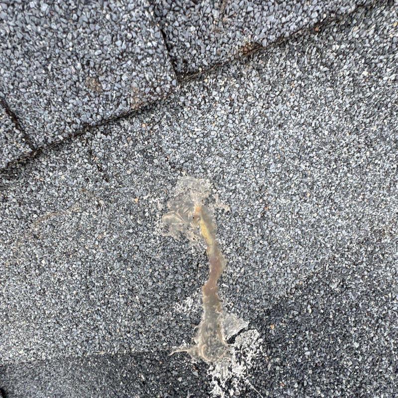 Asphalt shingle roof with hail damage and repairs