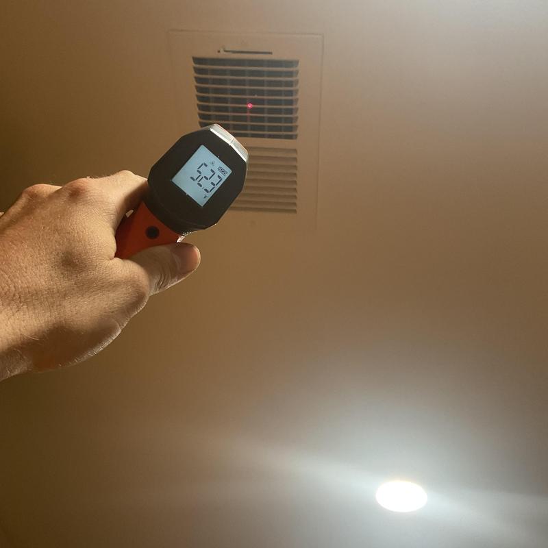 Ceiling vent temperature check with infrared thermometer