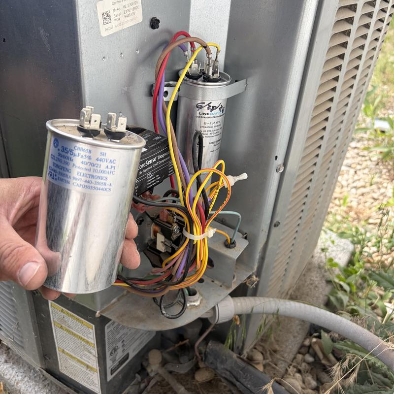 Air conditioner run capacitor replacement and wiring check