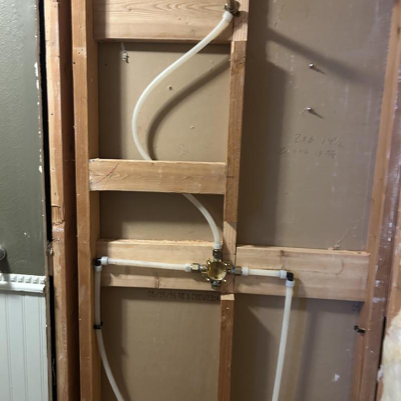 Shower valve installation with PEX piping in wall stud