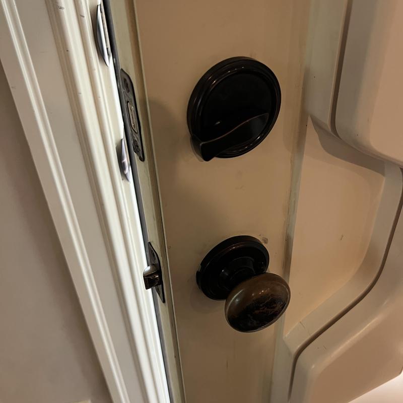 Deadbolt and knob locks on interior door edge