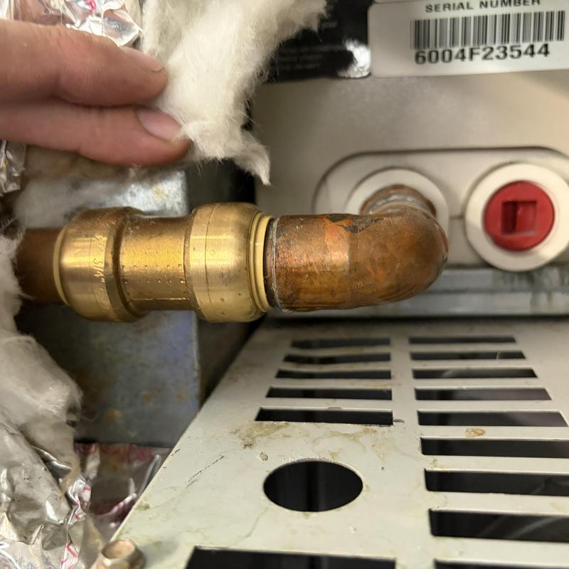 Copper condensate drain with SharkBite fitting on furnace