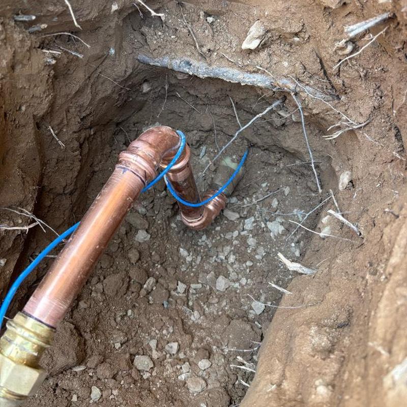 Pressure reducing valve and copper pipe installation in dirt hole