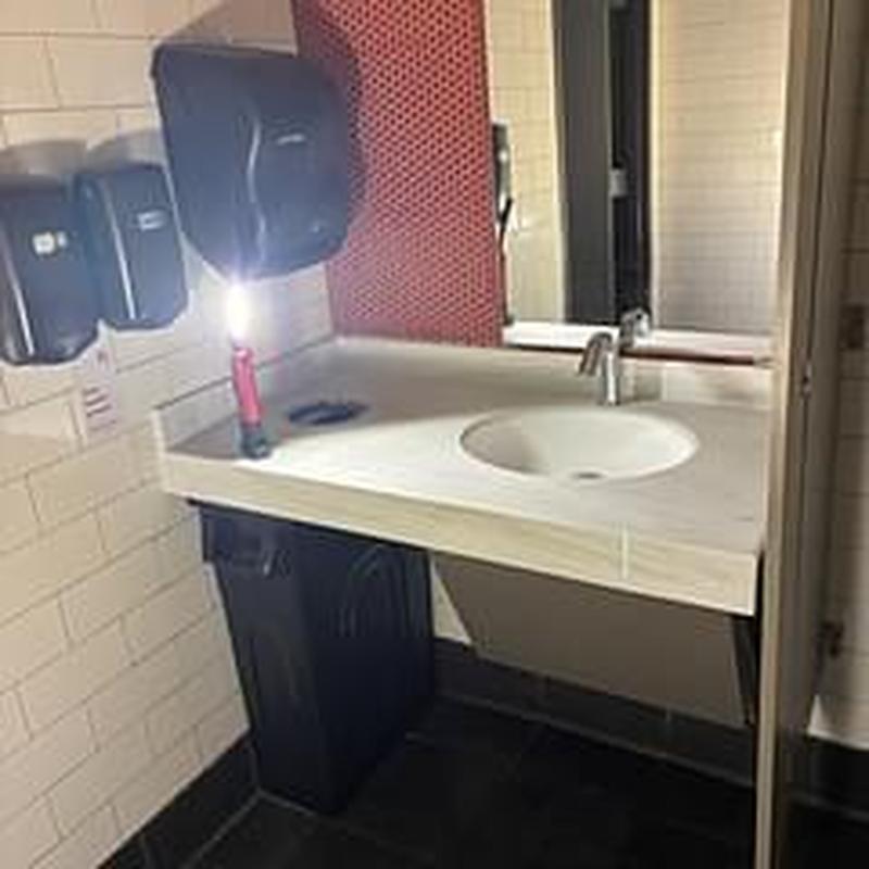 Commercial bathroom sink and faucet with soap dispensers
