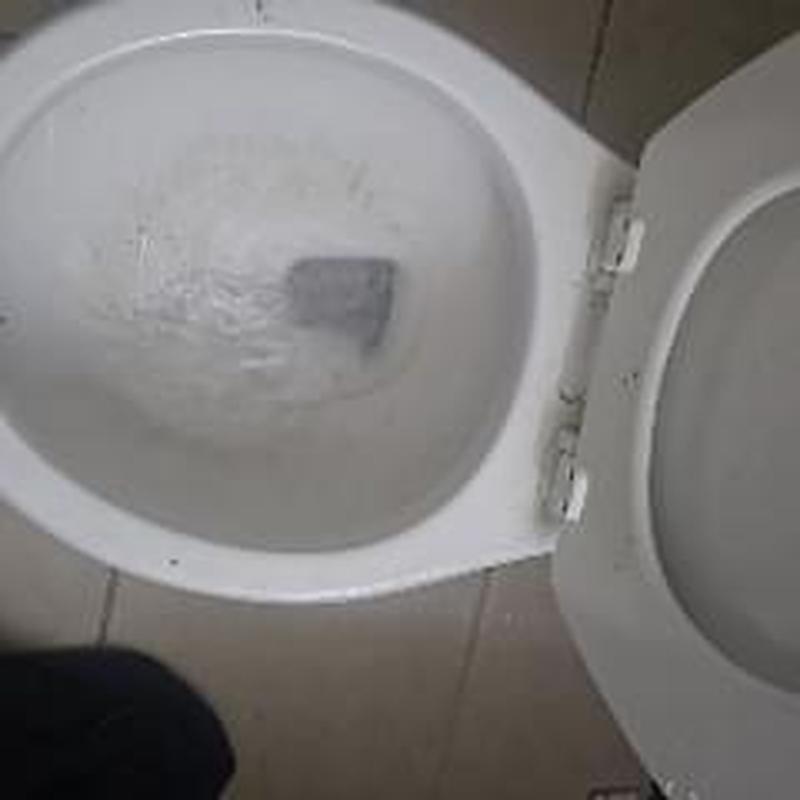Toilet bowl flushing with cleaning in progress