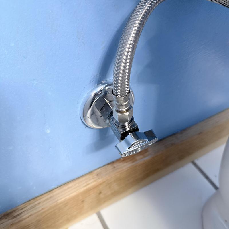 Toilet shut-off valve with braided supply line Toilet shut-off valve with braided supply line