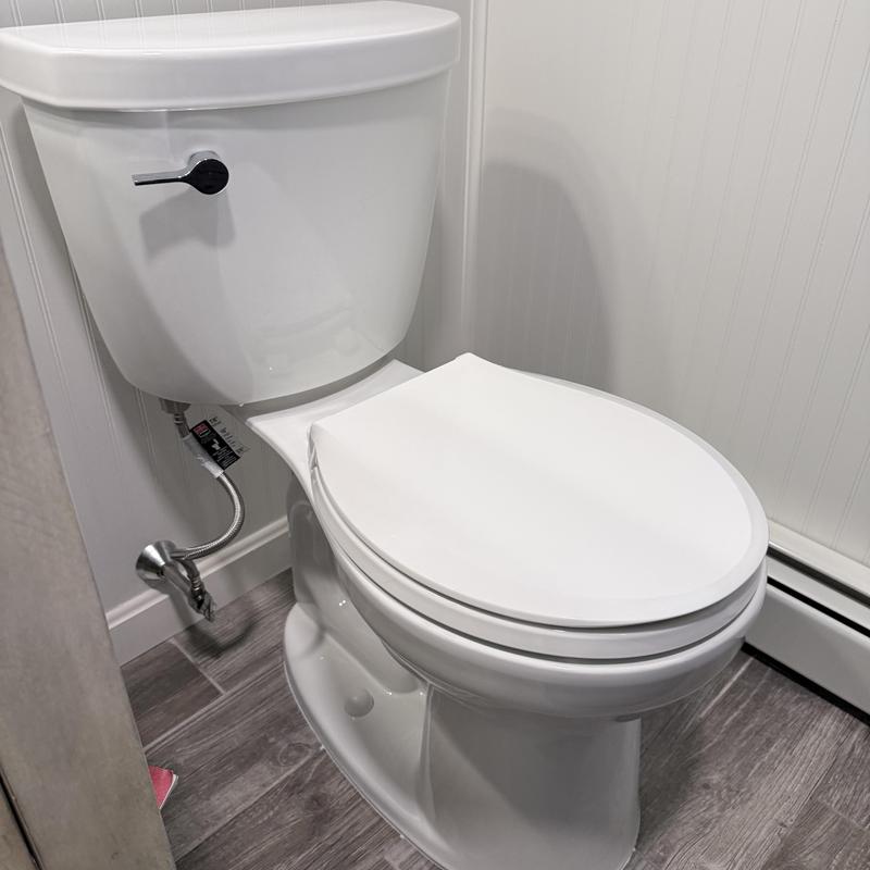 Toilet with closed lid in bathroom corner Toilet with closed lid in bathroom corner