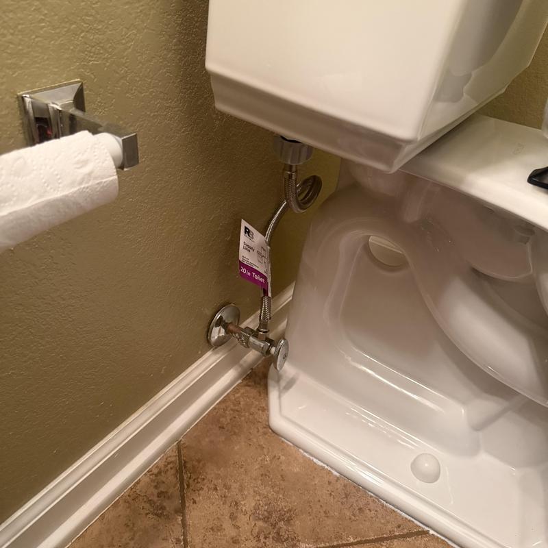 Toilet supply line with shutoff valve and tag Toilet supply line with shutoff valve and tag