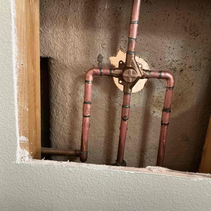 Copper shower valve and piping installation