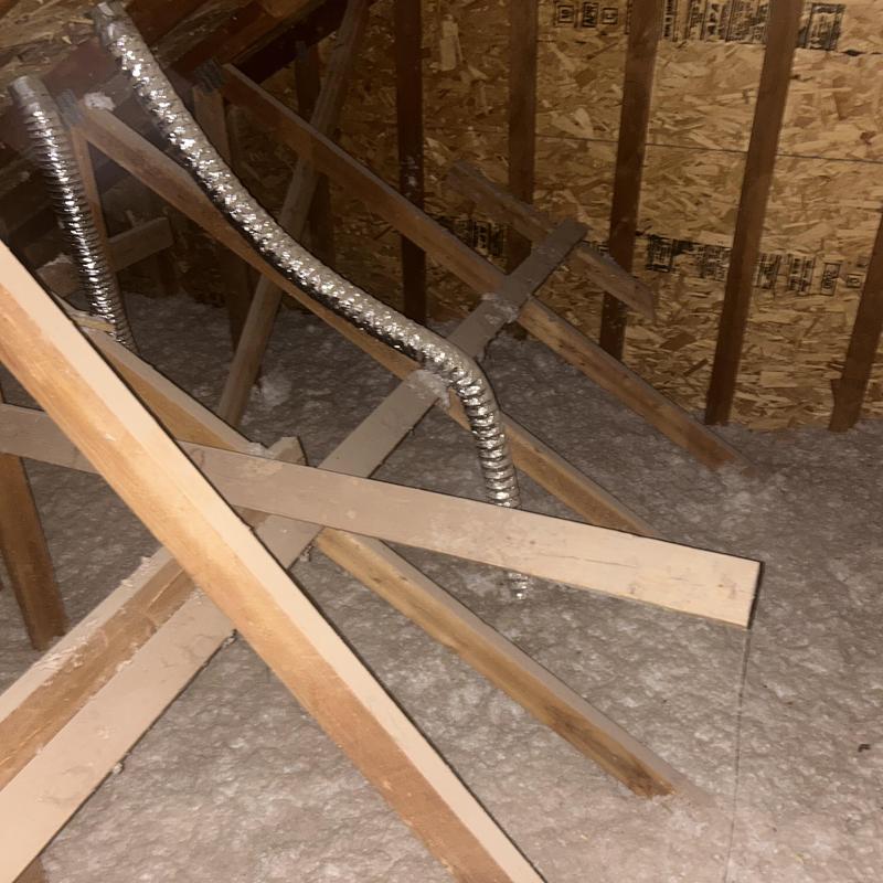 Bathroom exhaust fan flexible ductwork in attic space