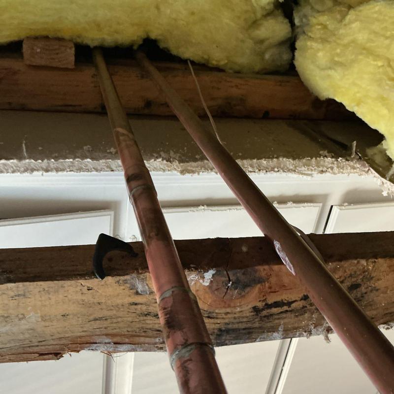 Copper water pipes with slip couplings installed