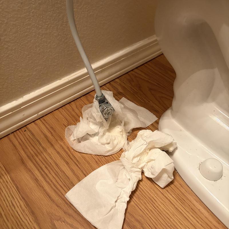 Toilet water supply valve leak with tissue patch