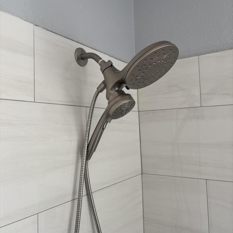 Shower head and handheld sprayer installation in tiled wall