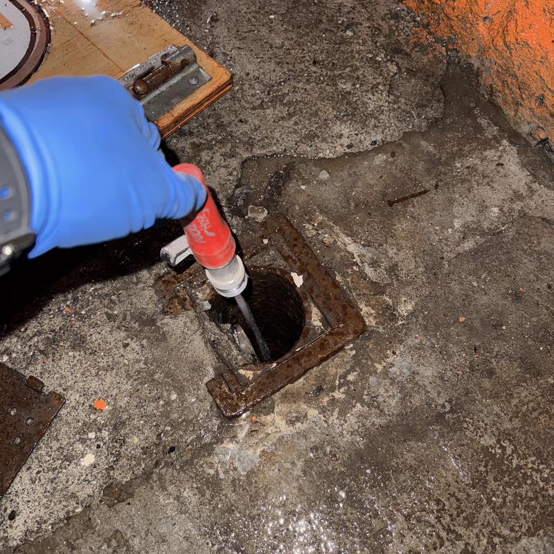 Sewer cleanout drain clearing with plumbing cable