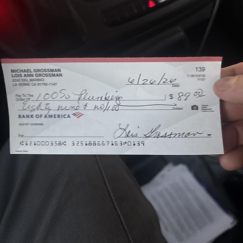 Check payment for plumbing service in Glendale, AZ