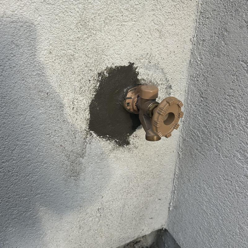 Hose bib replacement with wall patch on exterior wall