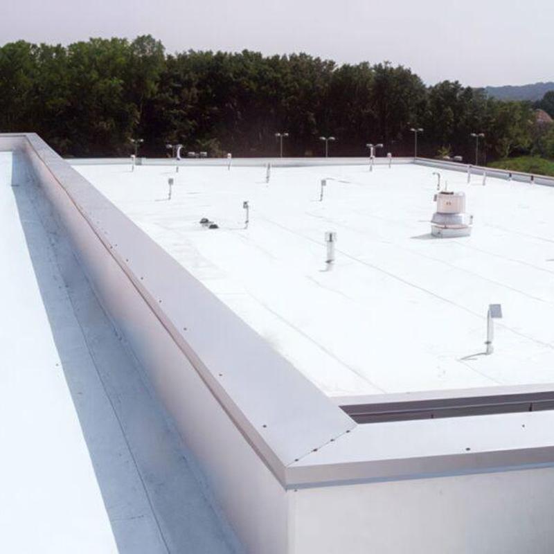 Commercial flat roof replacement with white membrane Commercial flat roof replacement with white membrane