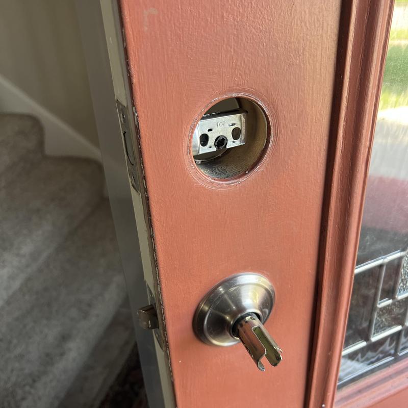 Door lock rekey with removed deadbolt cylinder