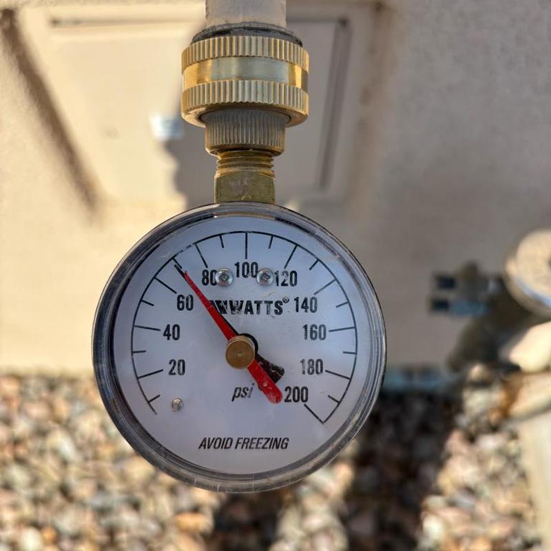 Pressure relief valve gauge reading 70 psi in access box