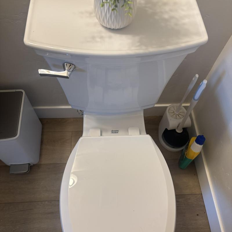 Toilet tank and seat installation in bathroom corner