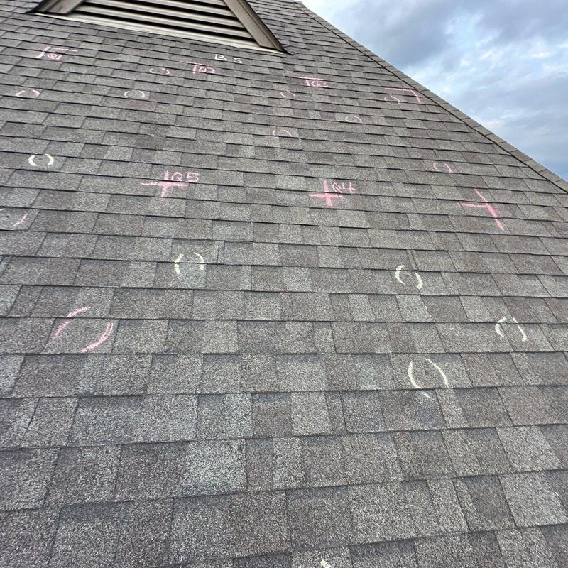 Owens Corning Oakridge asphalt roof with hail marks Owens Corning Oakridge asphalt roof with hail marks