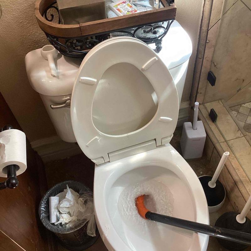 Toilet bowl with auger clearing blockage