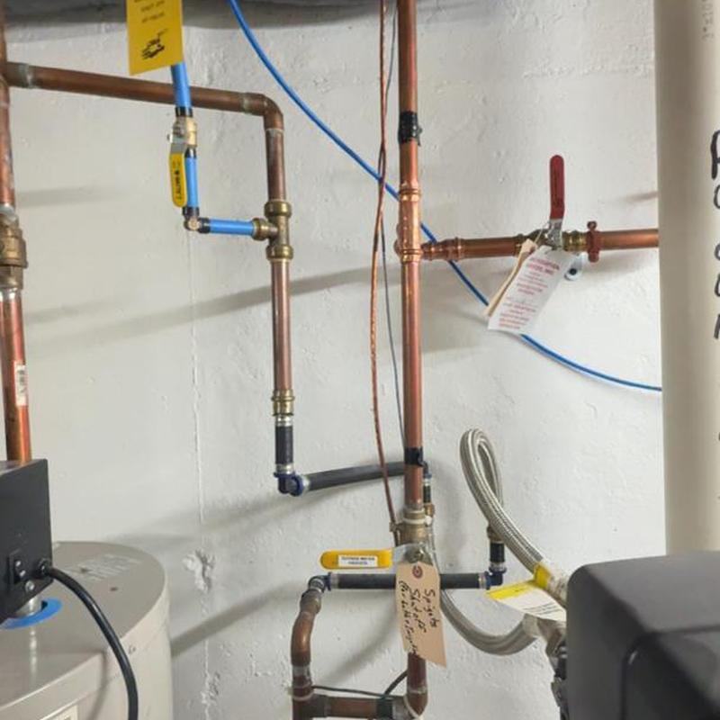 Copper water piping with valves and frost-free spigot