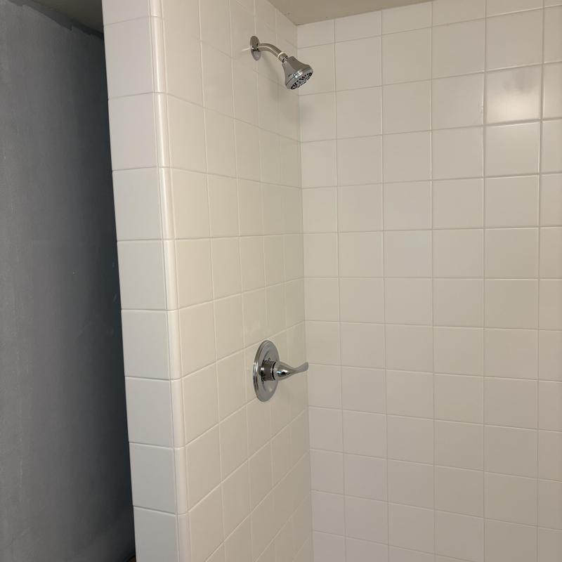 Delta single-handle shower valve with trim kit installed