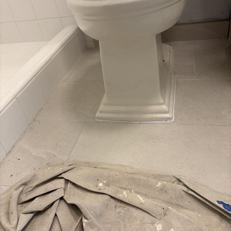 Toilet base with new wax ring and bolts installed