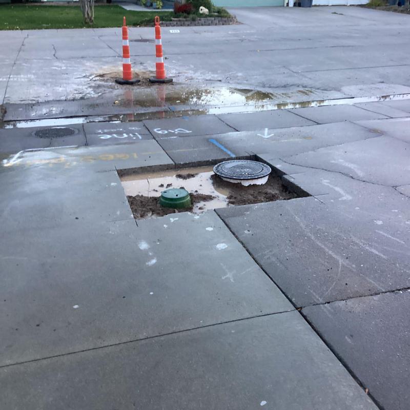 Water main pipe burst excavation under concrete slab Water main pipe burst excavation under concrete slab