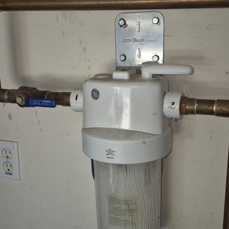 GE whole house water filter installation with shutoff valve