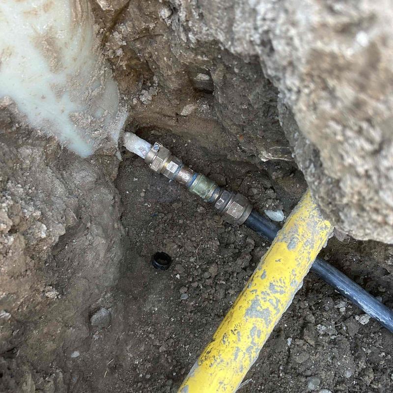 Water meter pipe with splitter and HDPE line installation Water meter pipe with splitter and HDPE line installation