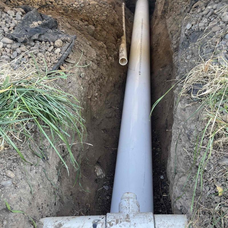 4-inch PVC sewer mainline replacement in trench 4-inch PVC sewer mainline replacement in trench
