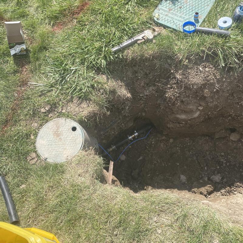 Water main excavation and trenchless replacement site Water main excavation and trenchless replacement site